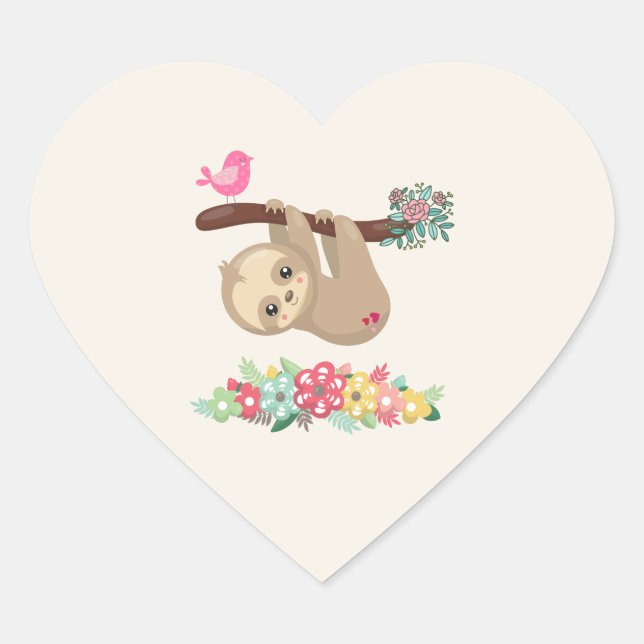Cute Brown Sloth Hanging Upside down Funny Heart Sticker (Front)