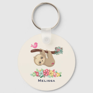 Cute Brown Sloth Hanging Upside down Key Ring