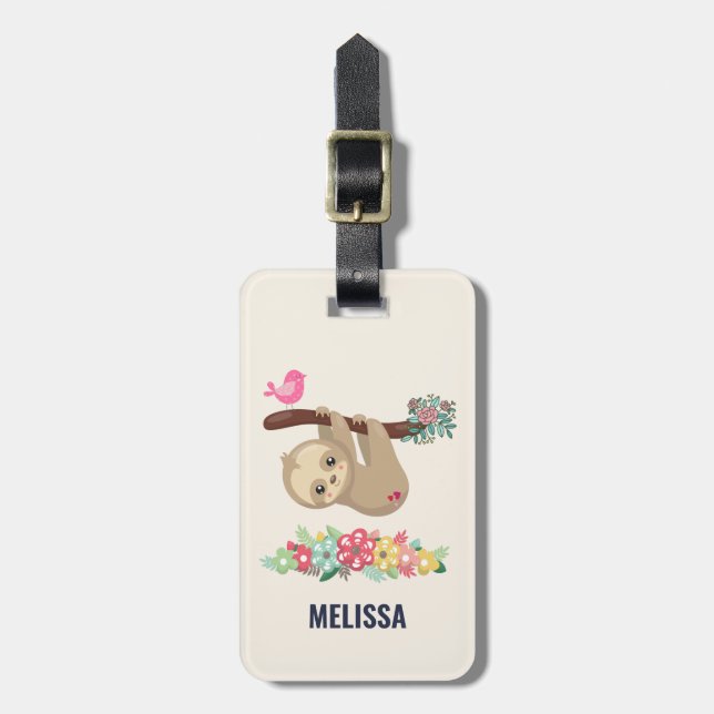 Cute Brown Sloth Hanging Upside down Luggage Tag (Front Vertical)