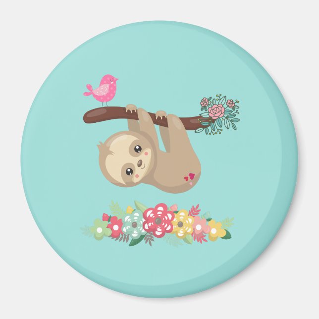 Cute Brown Sloth Hanging Upside down Magnet (Front)