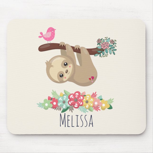 Cute Brown Sloth Hanging Upside down Mouse Mat (Front)