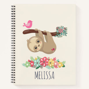 Cute Brown Sloth Hanging Upside down Notebook