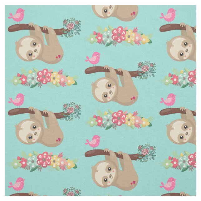 Cute Brown Sloth Hanging Upside down Pattern Fabric (Swatch)