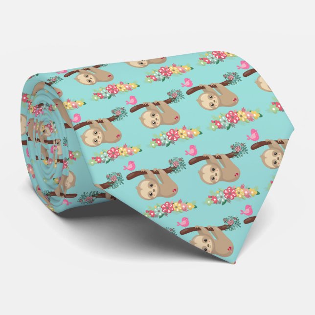Cute Brown Sloth Hanging Upside down Pattern Tie (Rolled)