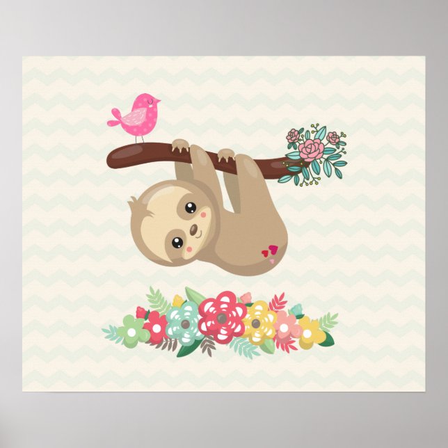 Cute Brown Sloth Hanging Upside down Poster (Front)