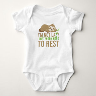 Cute Brown Sloth I'm Not Lazy Baby Bodysuit