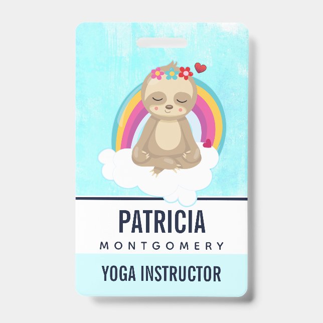 Cute Brown Sloth, Meditating on a Cloud ID Badge (Front)