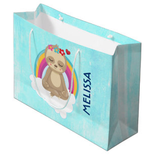 Cute Brown Sloth, Meditating on a Cloud Large Gift Bag