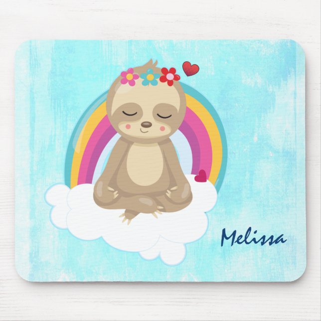 Cute Brown Sloth, Meditating on a Cloud Mouse Mat (Front)