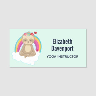 Cute Brown Sloth, Meditating on a Cloud Name Tag