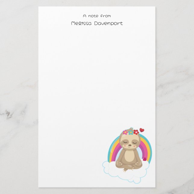 Cute Brown Sloth, Meditating on a Cloud Stationery (Front)