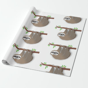 Cute Brown Sloth Resting on a Tree Branch Wrapping Paper