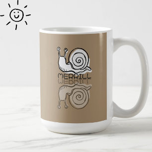 Cute Brown Snail Reflection Doodle Custom Name Co Coffee Mug