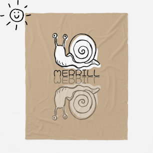 Cute Brown Snail Reflection Doodle Custom Name Fleece Blanket