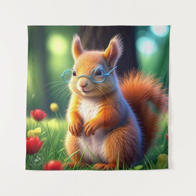 Cute Brown Squirrel Sitting On Green Grass  Tapestry (Front)