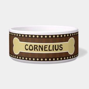 Cute Brown Stripes Bone and Paws Large Dog Bowl