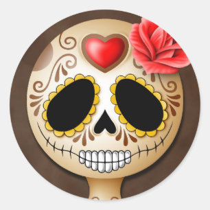 Cute Brown Sugar Skull Classic Round Sticker