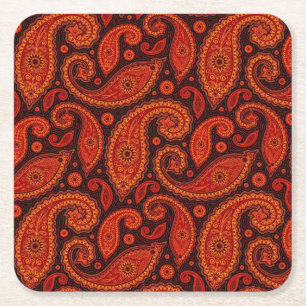 Cute brown swirl paisley patterns square paper coaster