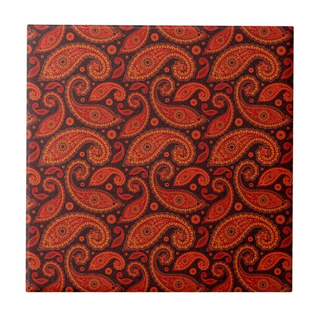 Cute brown swirl paisley patterns tile (Front)