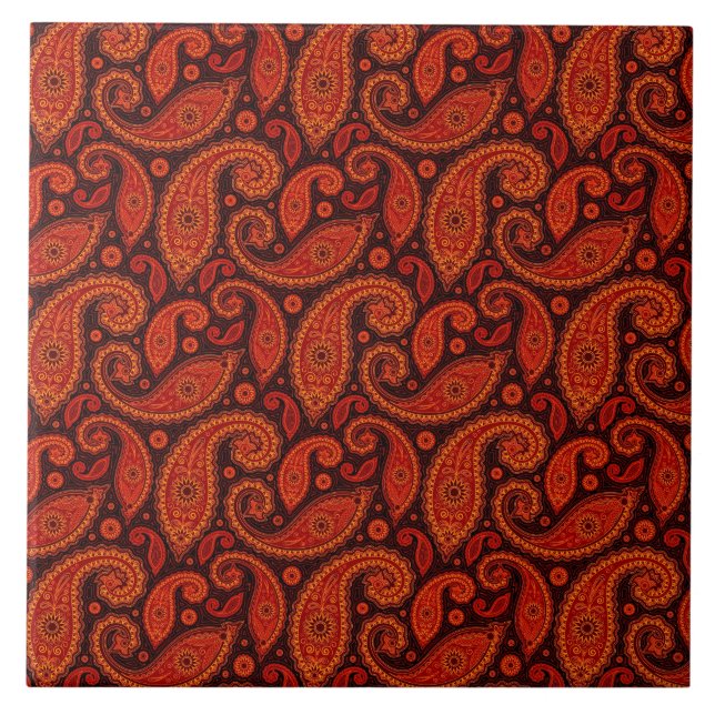 Cute brown swirl paisley patterns tile (Front)