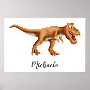 Cute Brown T-Rex Dinosaur with Roar Kid's Room Poster