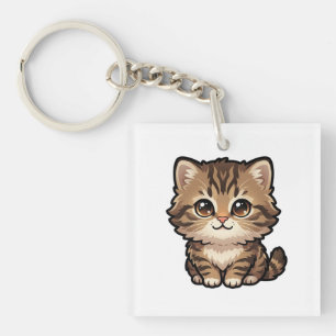 Cute Brown Tabby Kitten Acrylic Keychain