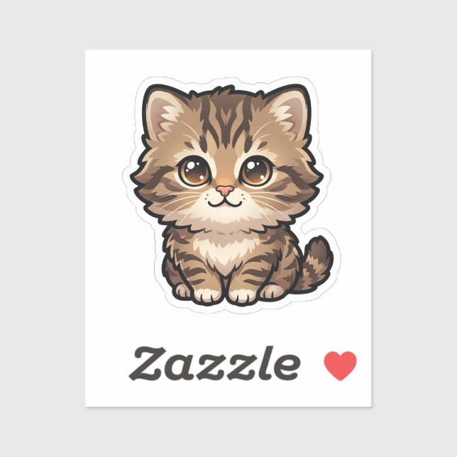 Cute Brown Tabby Kitten Custom-Cut Vinyl Sticker (Sheet)
