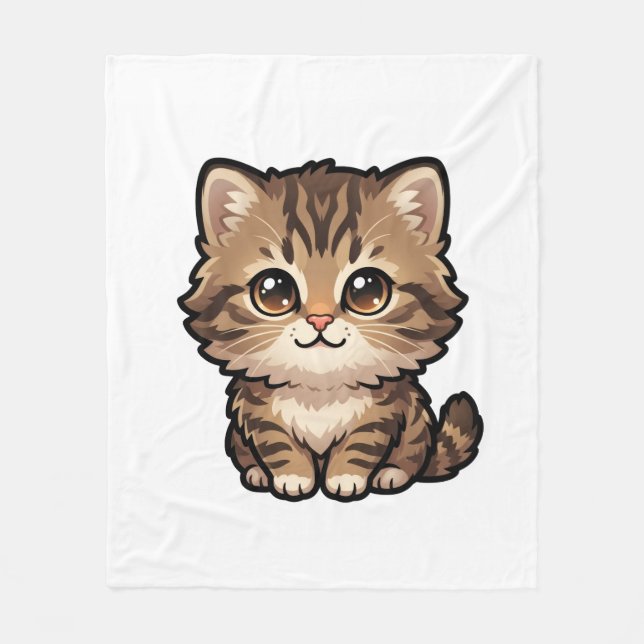 Cute Brown Tabby Kitten Fleece Blanket (Front)