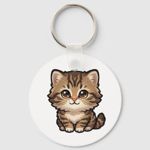 Cute Brown Tabby Kitten Keychain