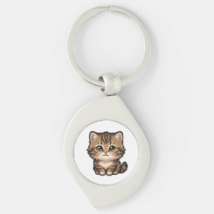 Cute Brown Tabby Kitten Metal Keychain