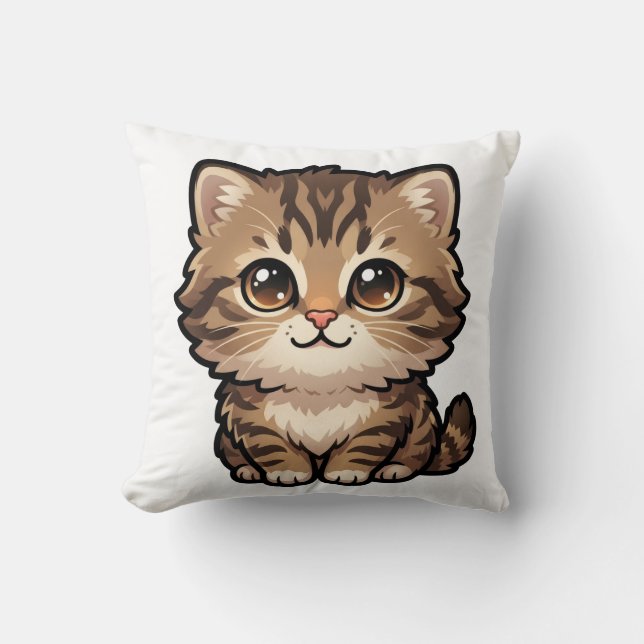 Cute Brown Tabby Kitten Throw Pillow (Front)