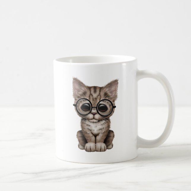 Cute Brown Tabby Kitten with Eye Glasses Coffee Mug (Right)