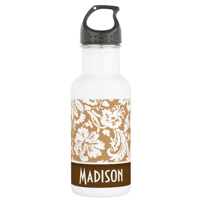 Cute Brown, Tan Damask 532 Ml Water Bottle (Front)