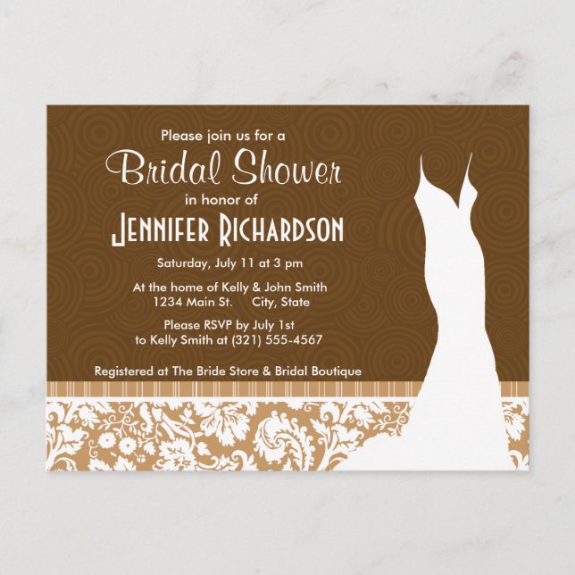 Cute Brown, Tan Damask Invitation Postcard (Front)
