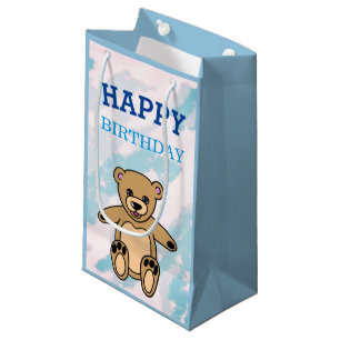 Cute Brown Teddy Bear Birthday Small Gift Bag