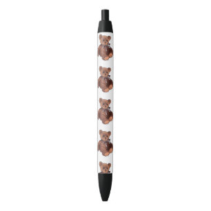 cute brown teddy bear black ink pen