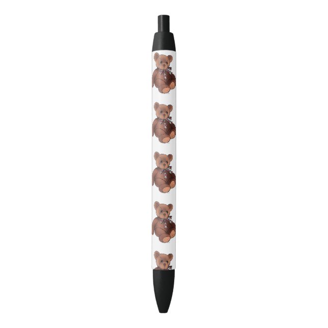 cute brown teddy bear black ink pen (Front Vertical)