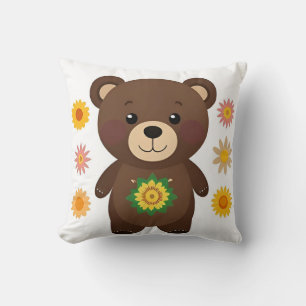 Cute Brown Teddy Bear Cartoon Cushion