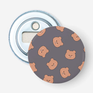 Cute Brown Teddy Bear Face Pattern Dark Blue Bottle Opener