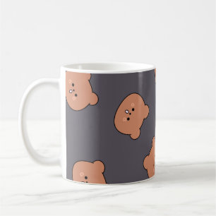 Cute Brown Teddy Bear Face Pattern Dark Blue Coffee Mug