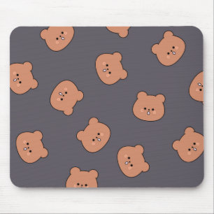 Cute Brown Teddy Bear Face Pattern Dark Blue Mouse Mat