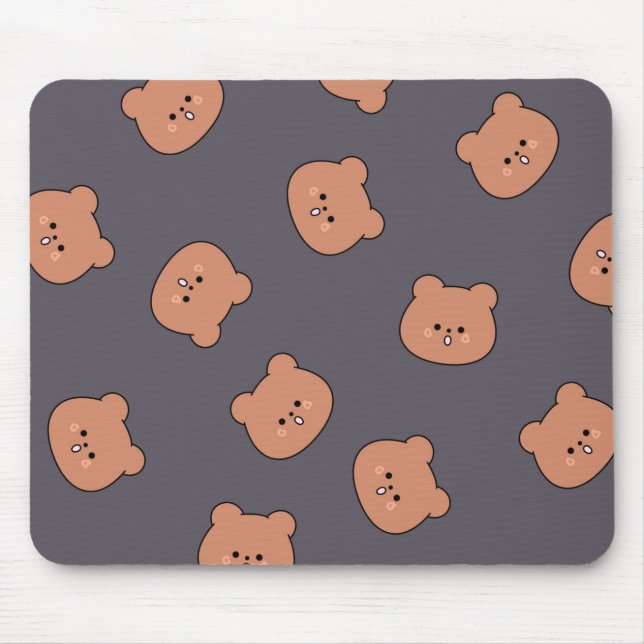 Cute Brown Teddy Bear Face Pattern Dark Blue Mouse Mat (Front)