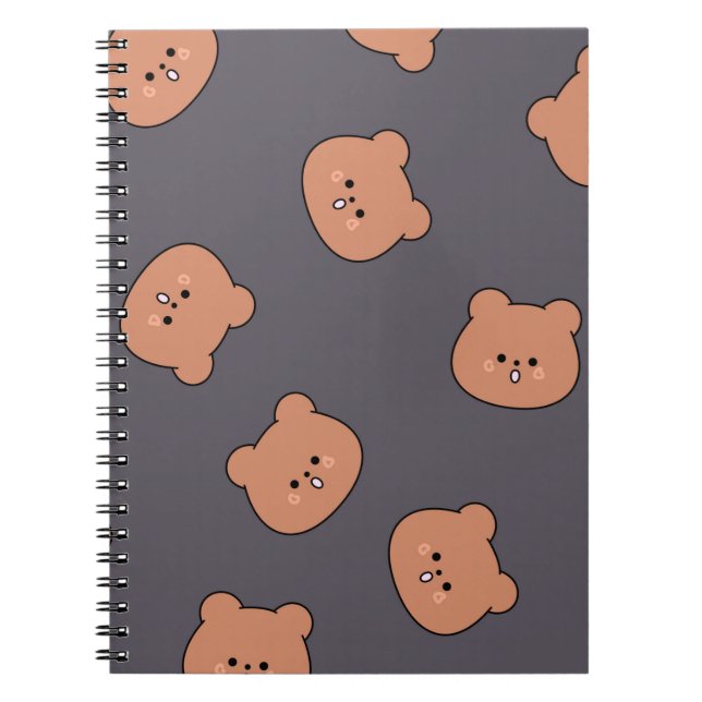 Cute Brown Teddy Bear Face Pattern Dark Blue Notebook (Front)
