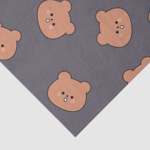 Cute Brown Teddy Bear Face Pattern Dark Blue Tissue Paper