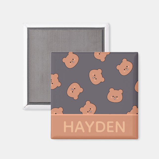 Cute Brown Teddy Bear Face Pattern Personalised Magnet (Front/Back)