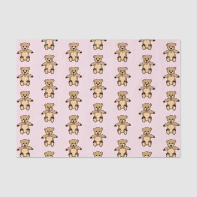 Cute Brown Teddy Bear for Kids Pink Tissue Paper (Front)