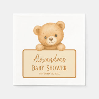 Cute Brown Teddy Bear Gender Neutral Baby Shower Napkin