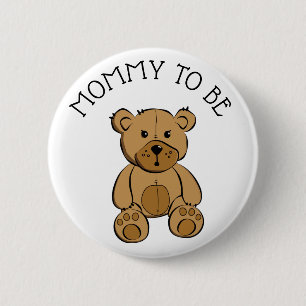 Cute Brown Teddy Bear Mum to be Button
