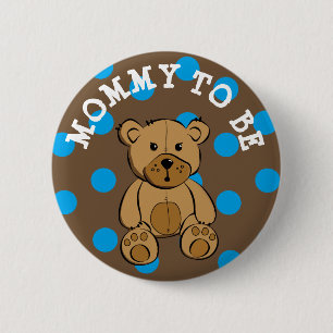 Cute Brown Teddy Bear Mummy to be Button