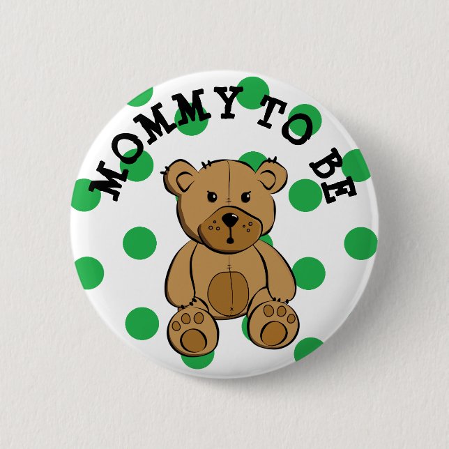 Cute Brown Teddy Bear Mummy to be Button (Front)